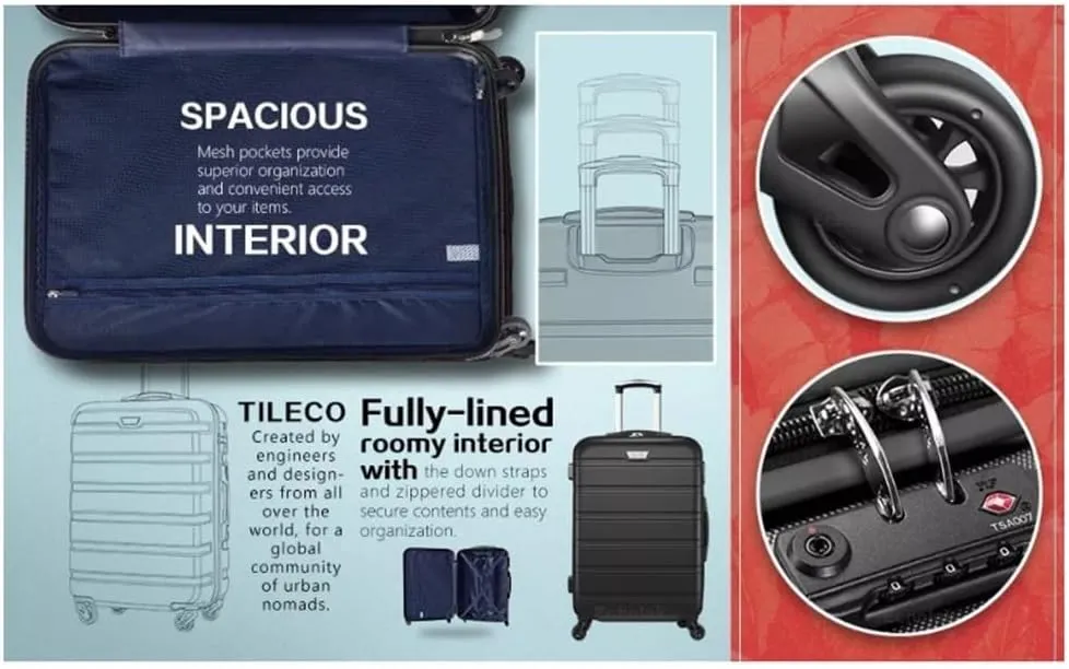 IRYZE Lightweight Suitcase 3-Piece ABS Luggage Set with Locks, Includes 20", 24", 28" Spinner Suitcases Carry on Luggage(Blue2)