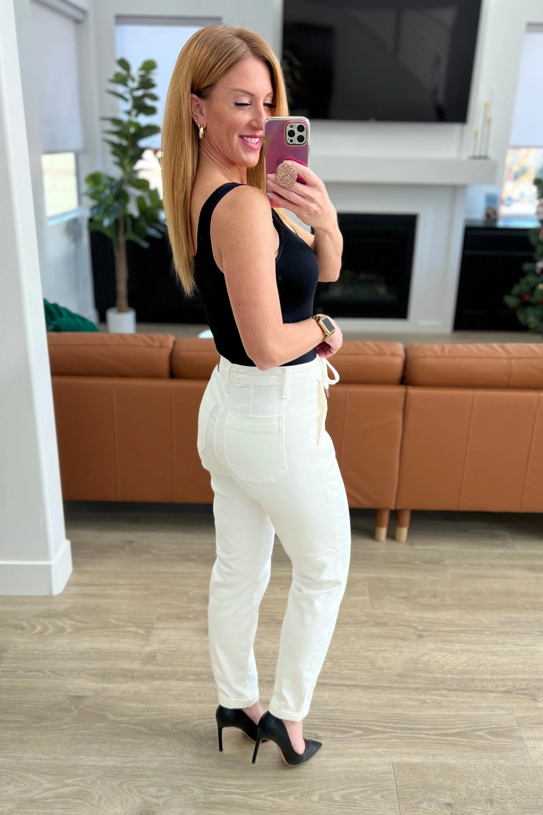 Judy Blue Charlene High Rise Jogger in Ecru White