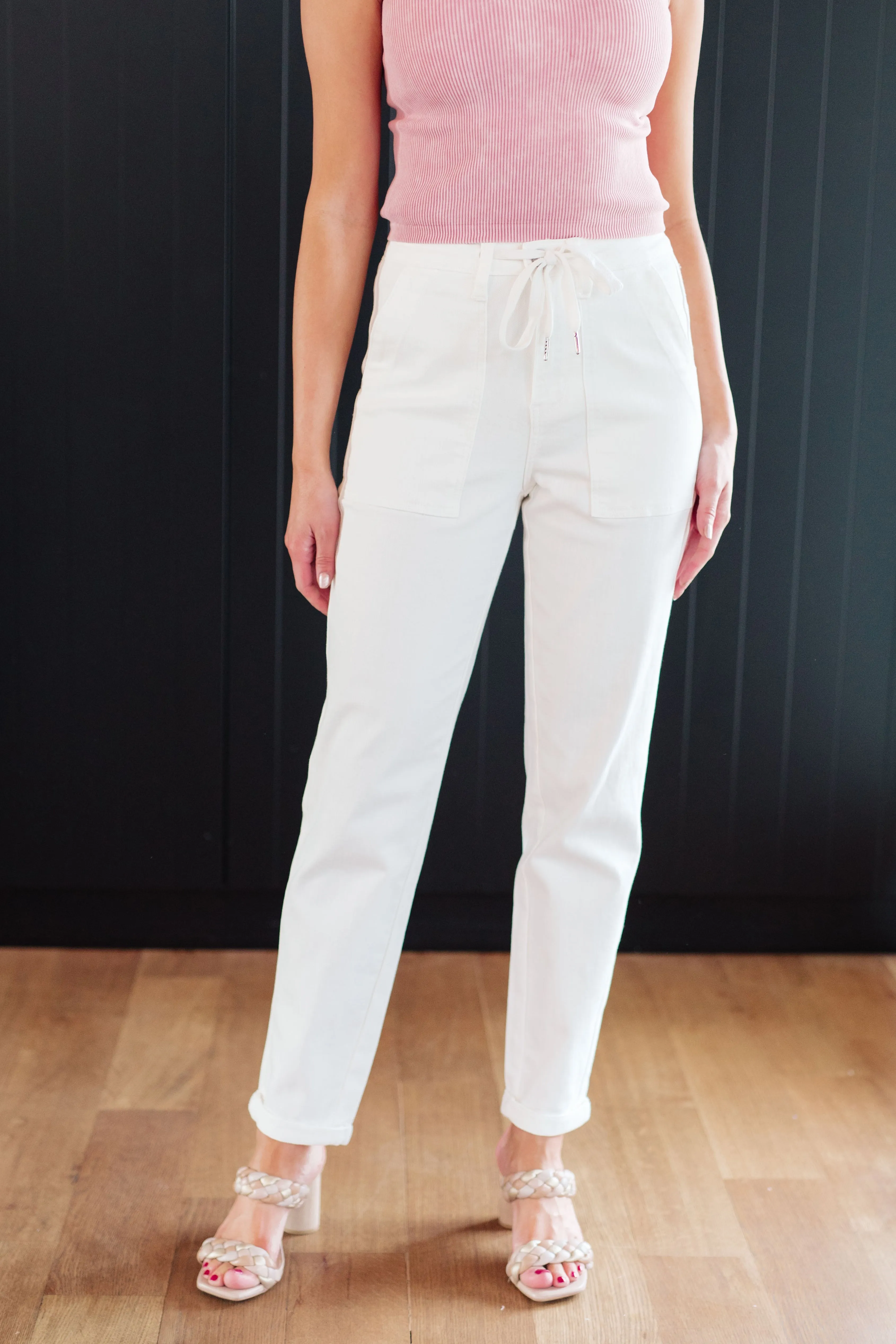 Judy Blue Charlene High Rise Jogger in Ecru White