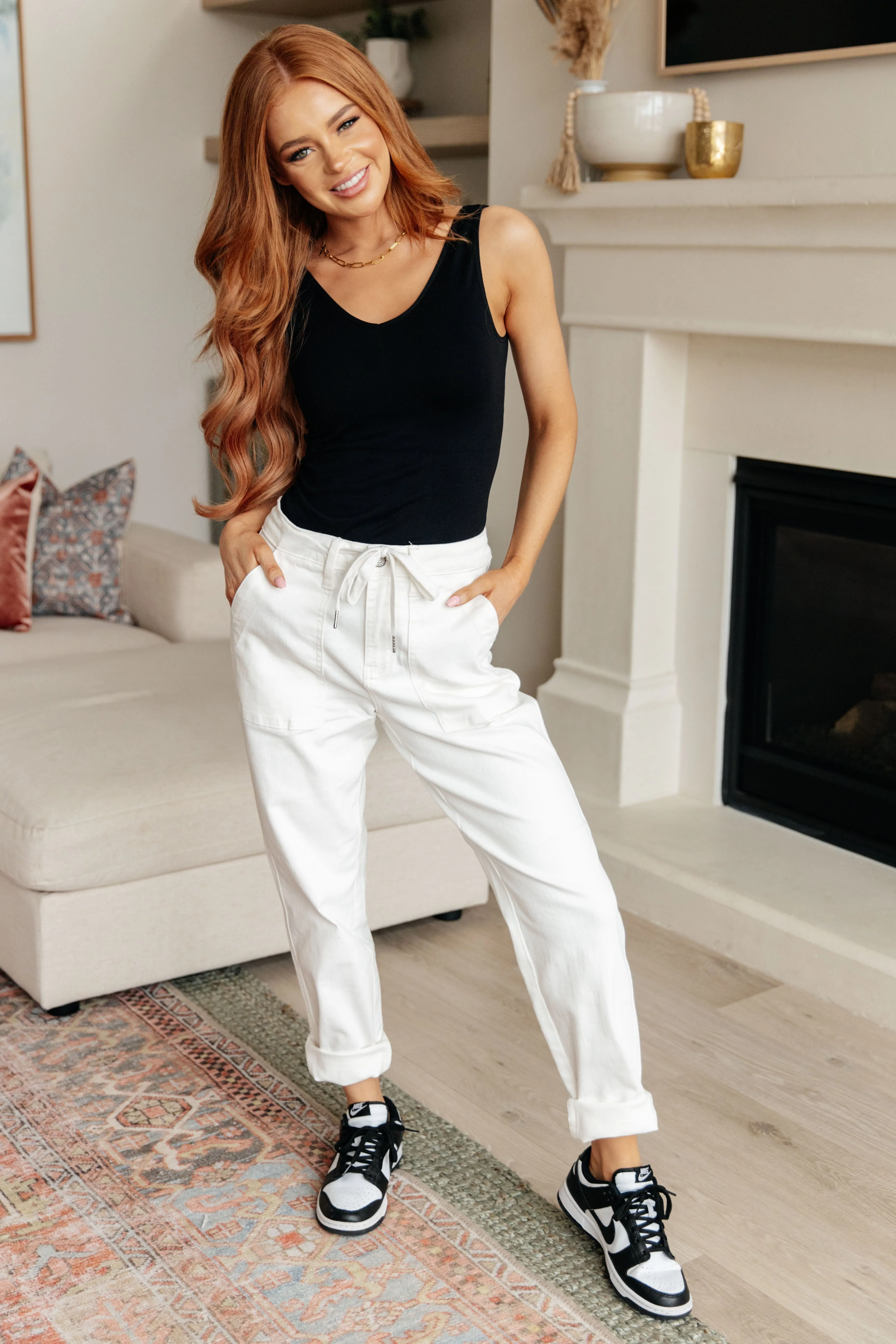 Judy Blue Charlene High Rise Jogger in Ecru White