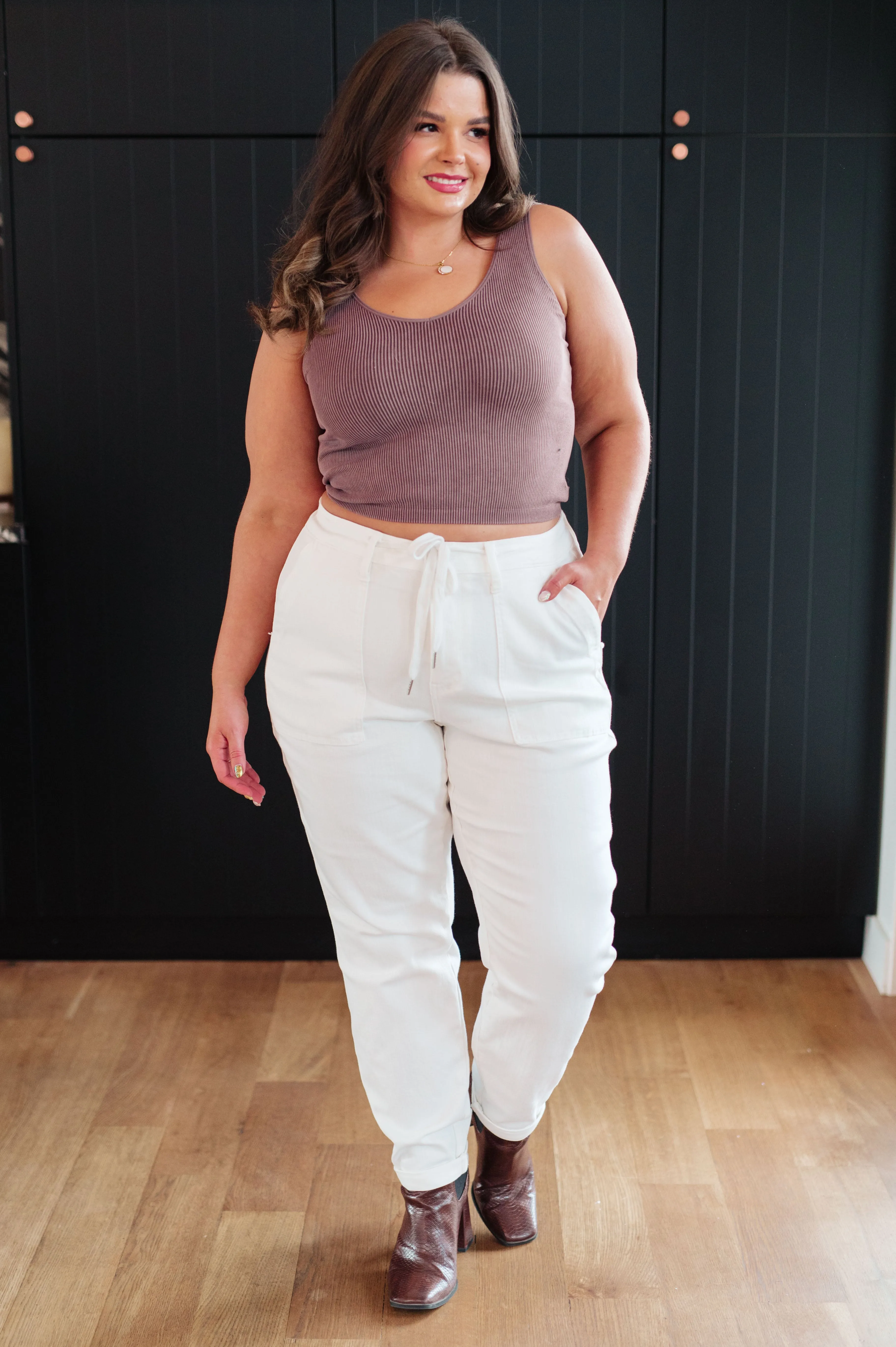 Judy Blue Charlene High Rise Jogger in Ecru White