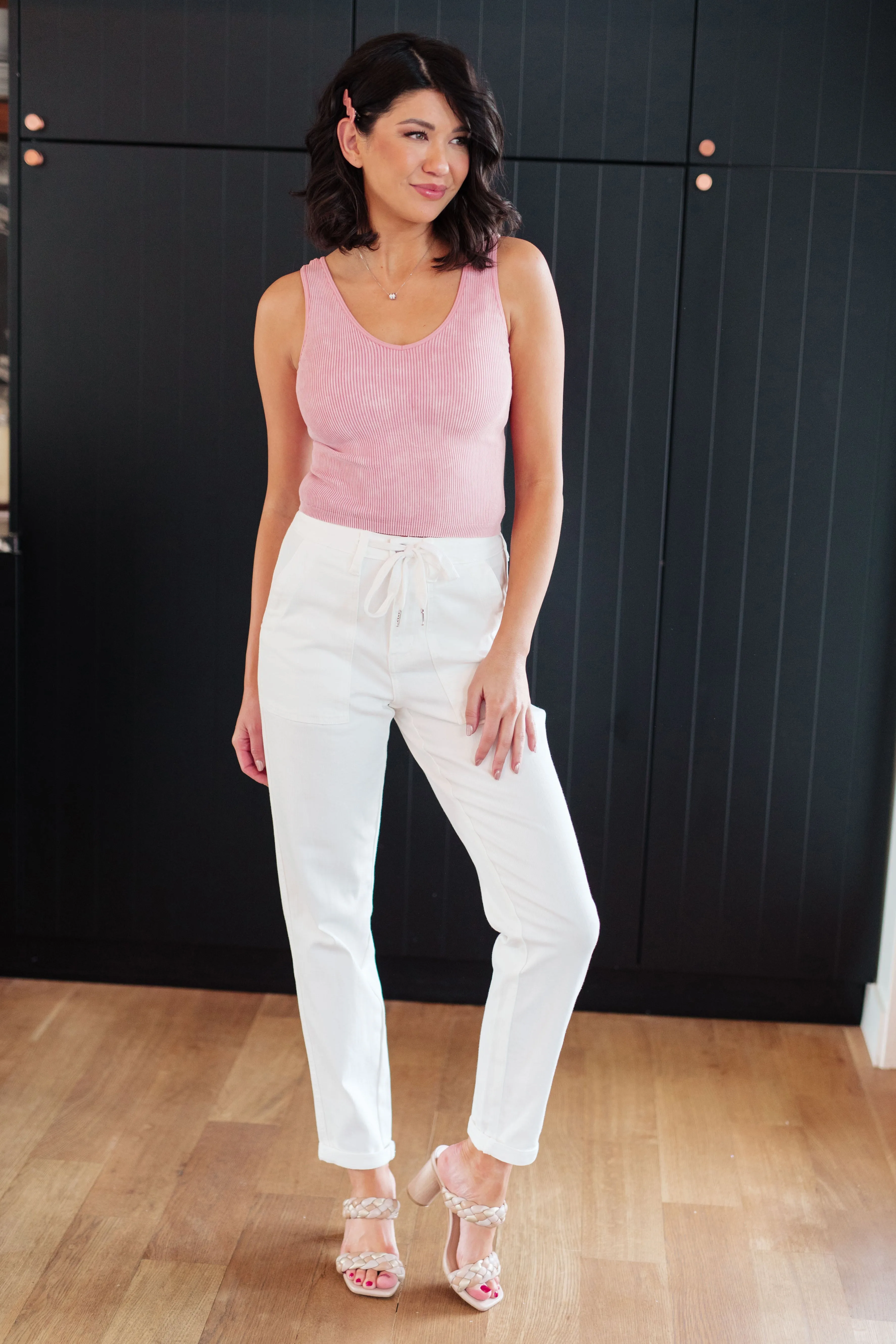 Judy Blue Charlene High Rise Jogger in Ecru White