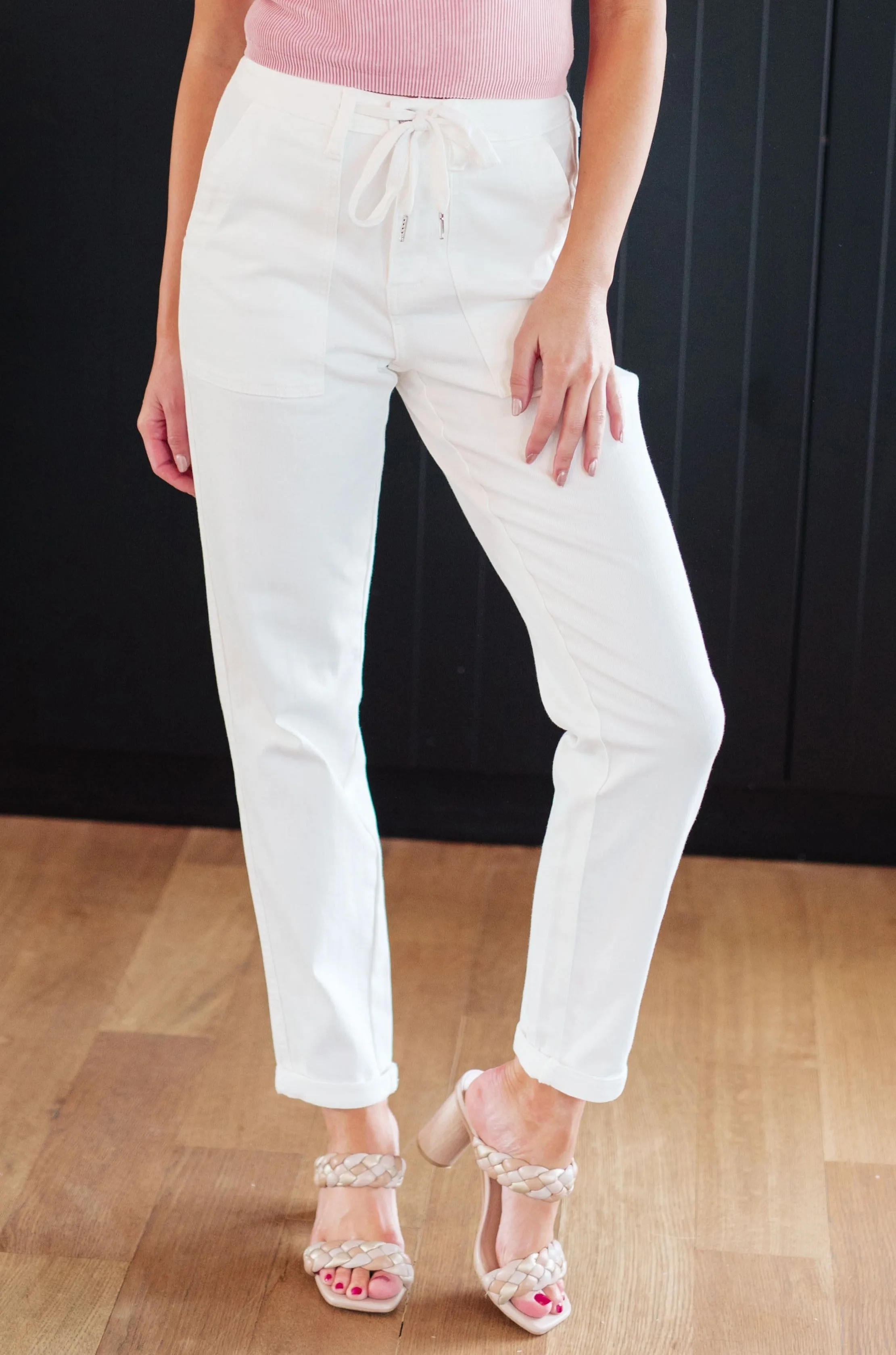 Judy Blue Charlene High Rise Jogger in Ecru White