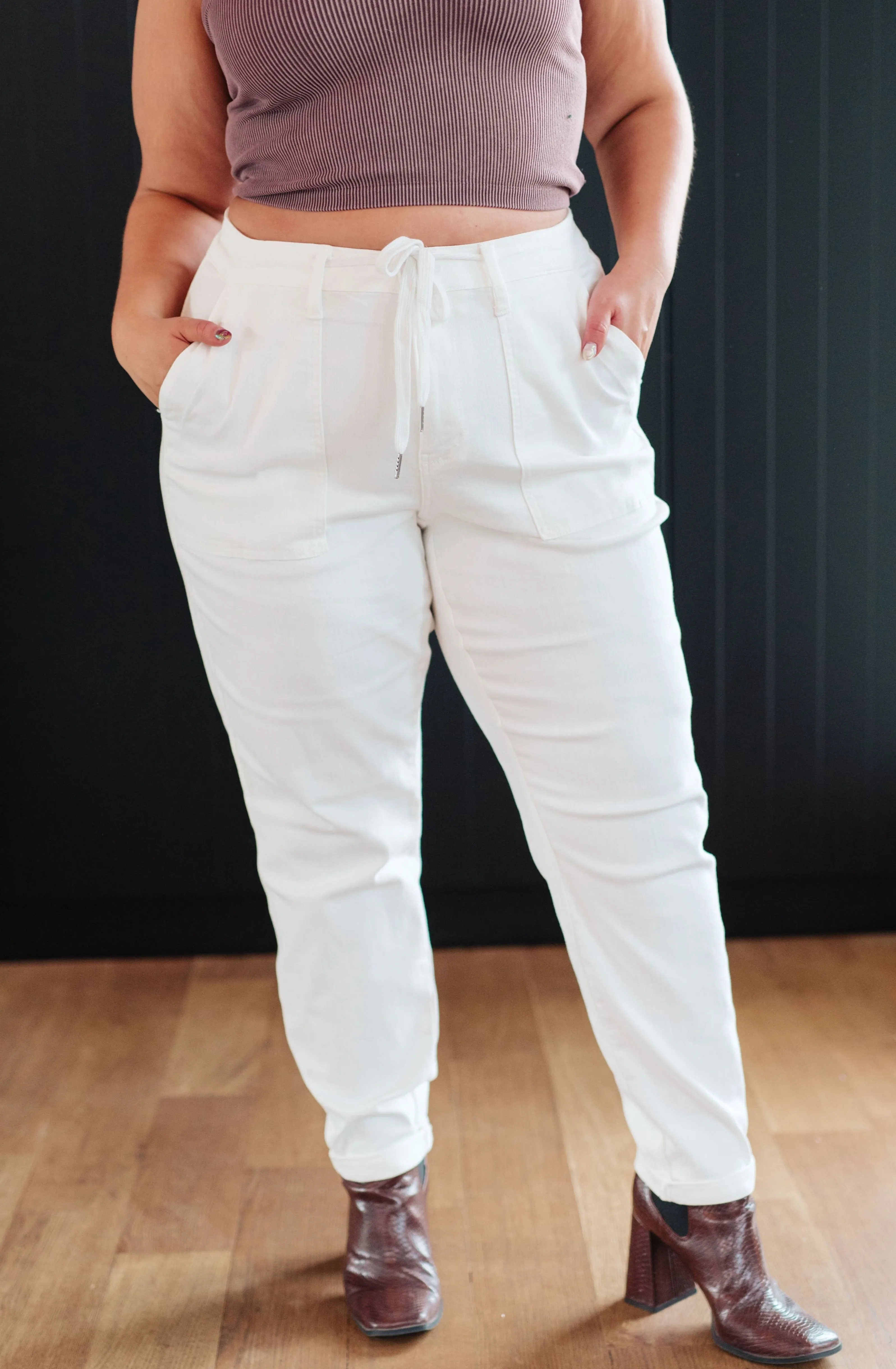 Judy Blue Charlene High Rise Jogger in Ecru White
