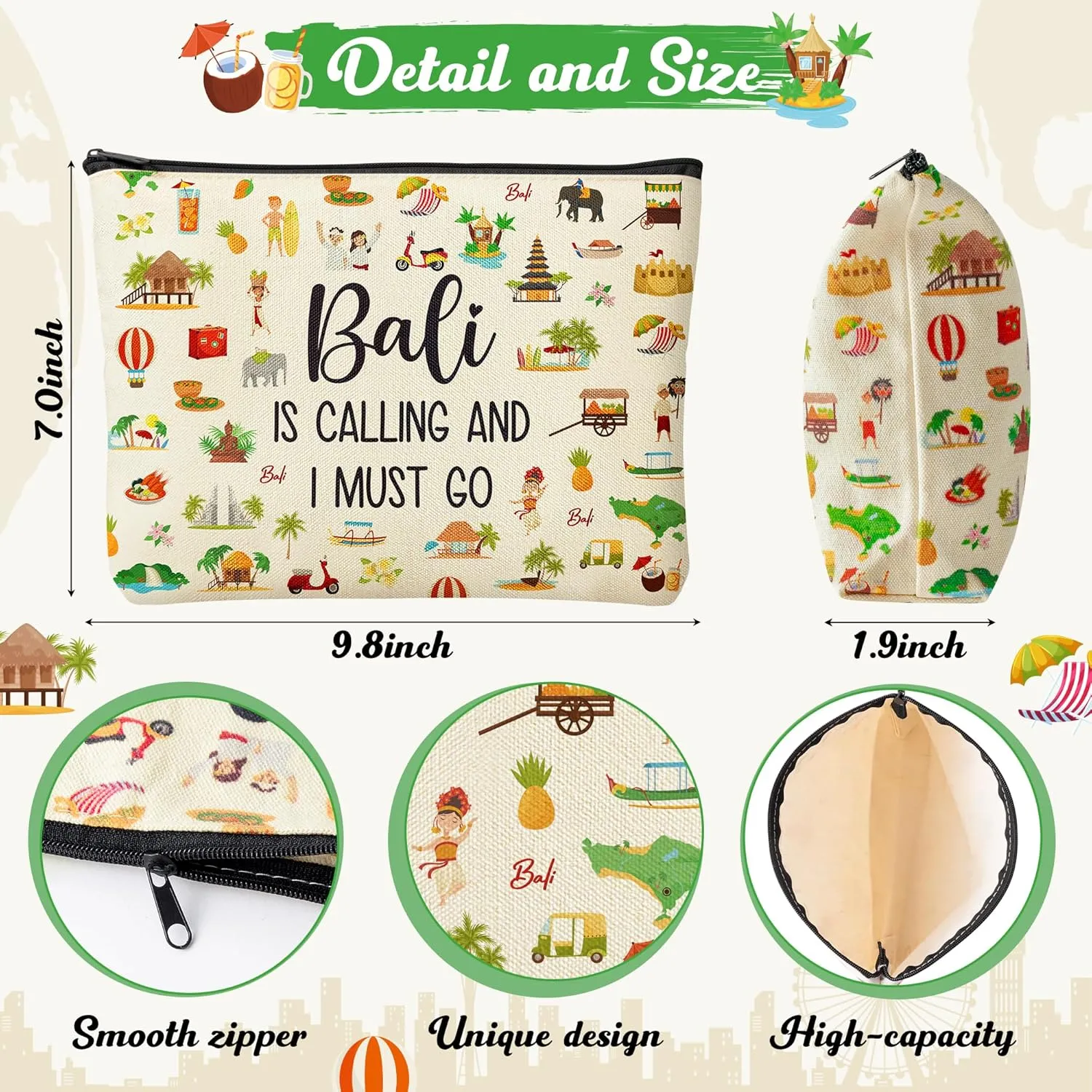 K1tpde Travel Gift Cosmetic Bag - Large Capacity Makeup Bag with Zipper Marker Pattern Trip Gifts for Women Girls Lover Toiletry Case Travel Organizer for Traveler(Bali)