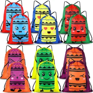 Kacctyen 12 Pcs Crayon Drawstring Backpack Bulk Drawstring Gym Bags Draw String Bags Cinch Bag Reflective String Bags for Sports, Gym, Travel, Swimming, Beach, Crayon Party Favor (6 Colors)