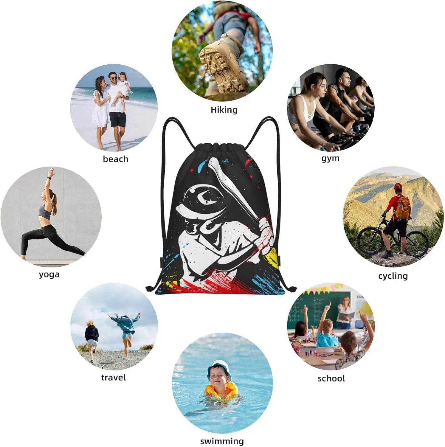 Kids Baseball-Themed Drawstring Bags for Boys Girls, Sports Drawstring Backpack Casual Knapsack for Teens Adults Women Men for Gym Beach Travel Swimming Yoga Camping, Small