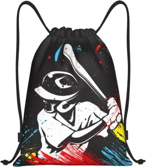 Kids Baseball-Themed Drawstring Bags for Boys Girls, Sports Drawstring Backpack Casual Knapsack for Teens Adults Women Men for Gym Beach Travel Swimming Yoga Camping, Small