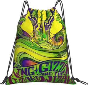 King Music Gizzard Band and Lizard Rock Wizard Drawstring Backpacks Bags Foldable Gym Sack Lightweight Storage Bag for Men Women String Daypack Sports Sackpack for Shopping