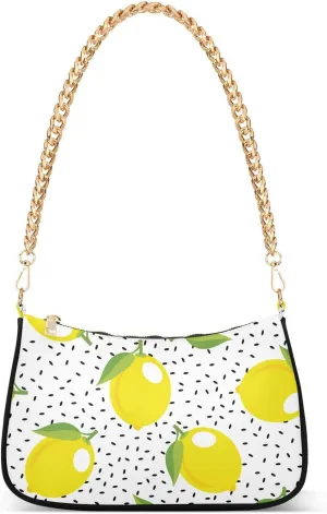 Lemon Fruits Shoulder Handbags for Women Travel Hobo Tote Handbag Women Gold Chain Shoulder Bags Purse with Zipper Closure