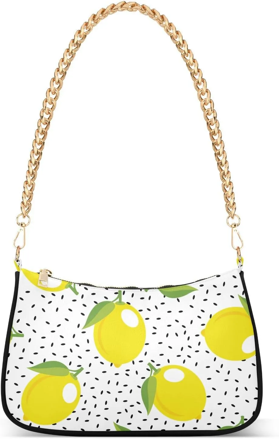 Lemon Fruits Shoulder Handbags for Women Travel Hobo Tote Handbag Women Gold Chain Shoulder Bags Purse with Zipper Closure