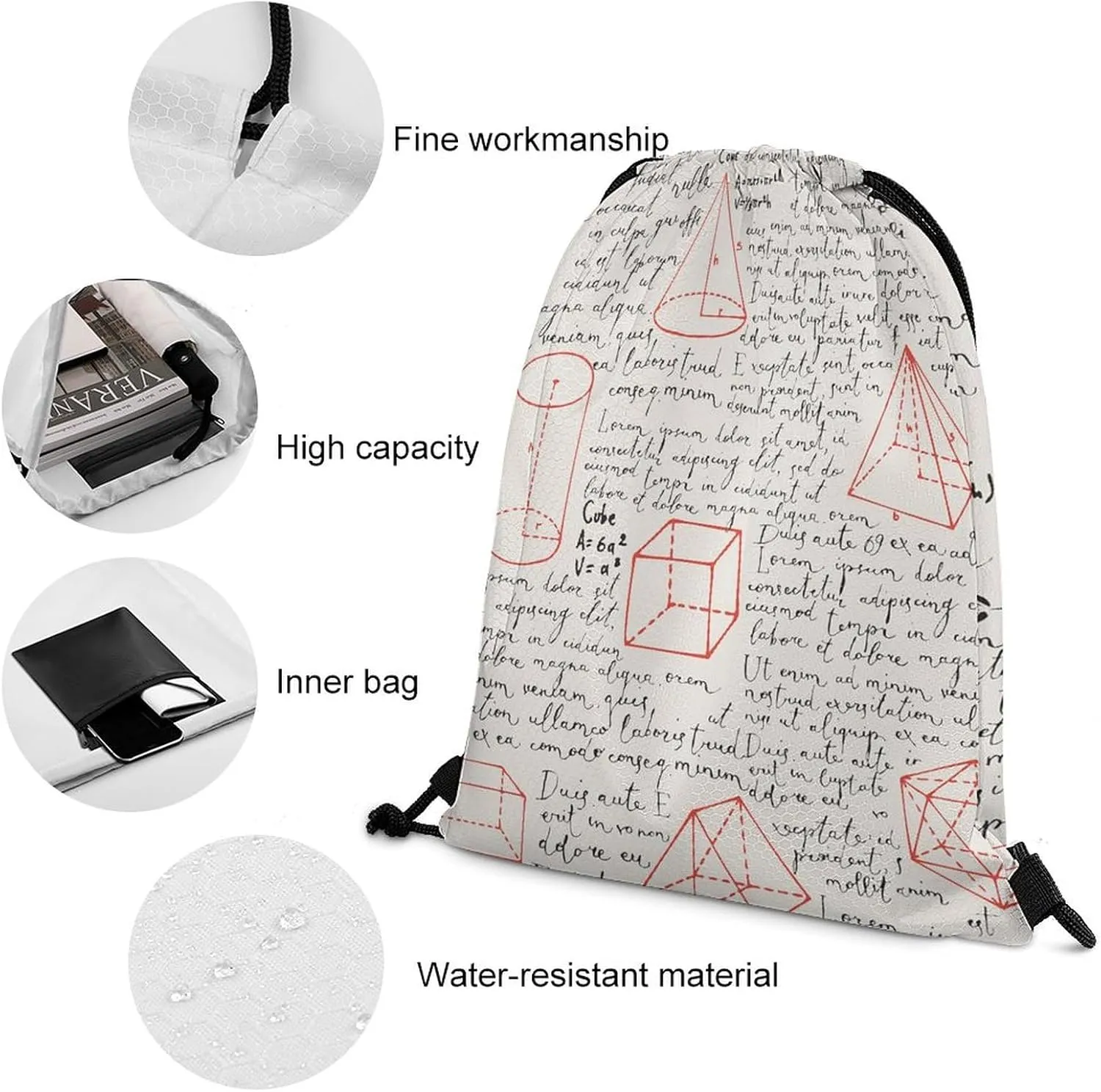 Lorem Ipsum Mathematical Formula Lightweight Drawstring Backpack - Your Ideal Soccer Bag, Swim Bag And Gym Bag, 35*42cm, Style-37-2