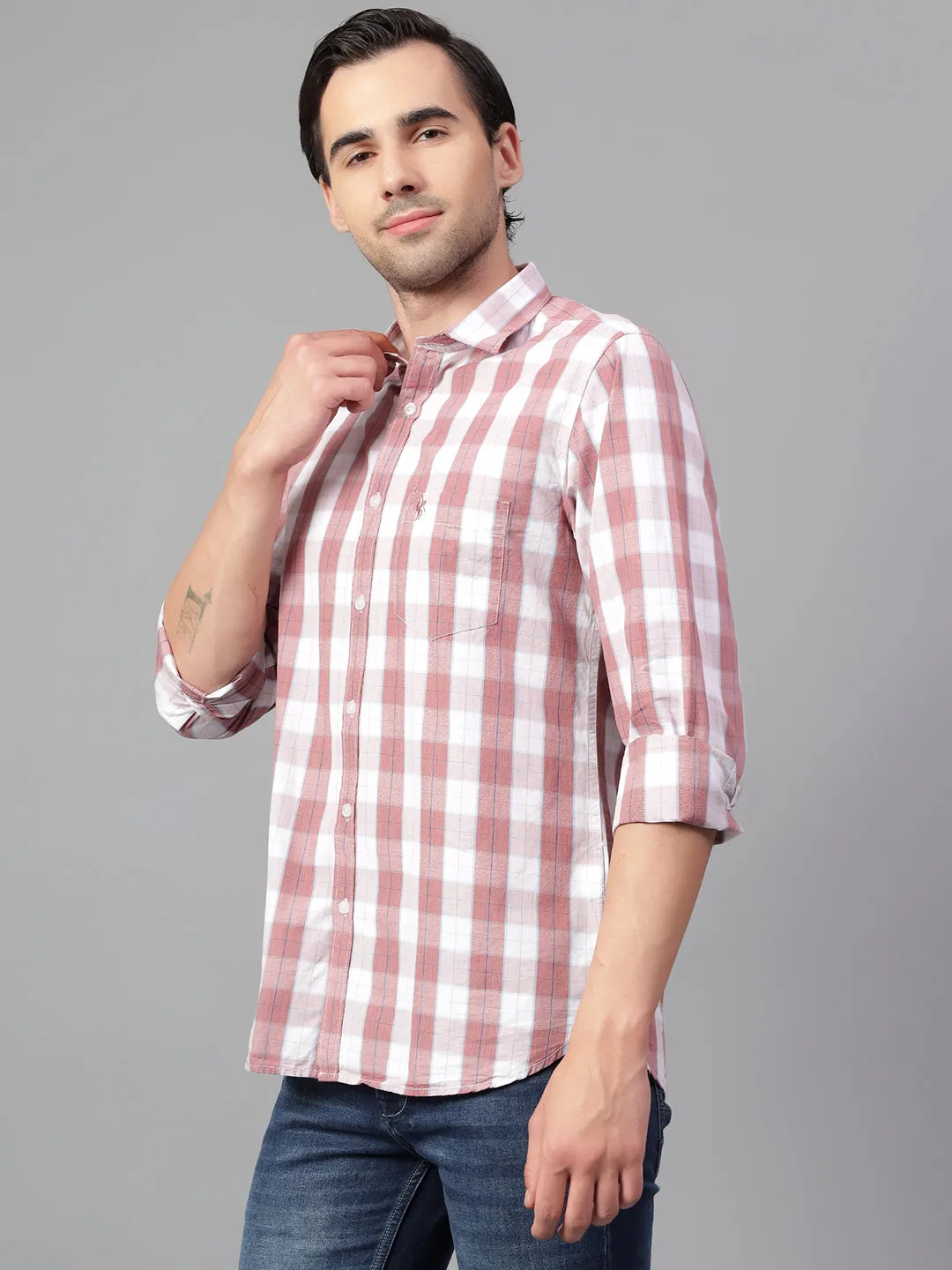 Men's Pink Checked Full Sleeve Casual Shirt