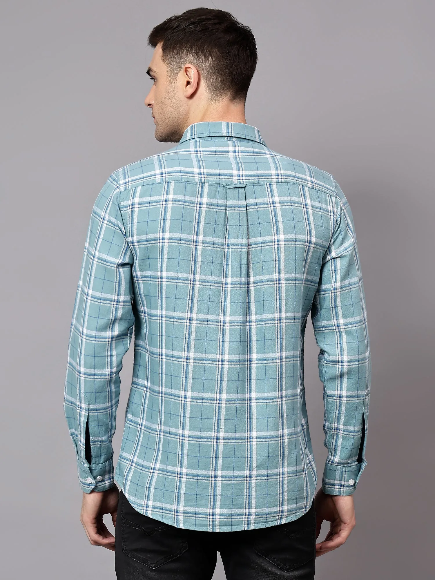 Men's Turquoise Casual Medium Checks Full Sleeve Shirt