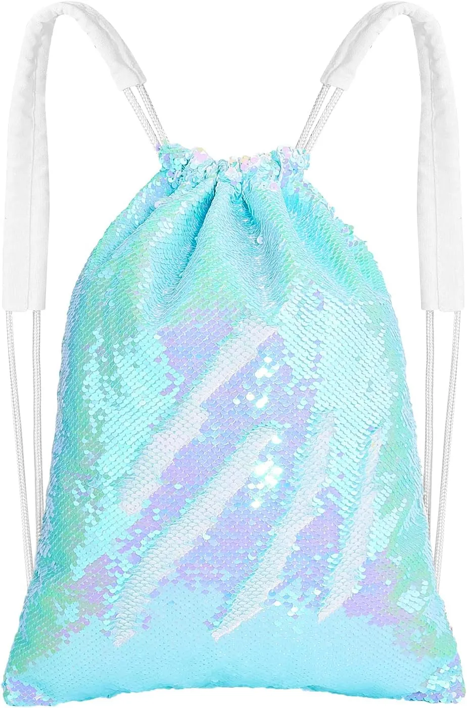 MHJY Sparkly Drawstring Backpack Mermaid Sequin Dance Bag Sports Gym Beach Swim Backpack Birthday Easter Gift Bag