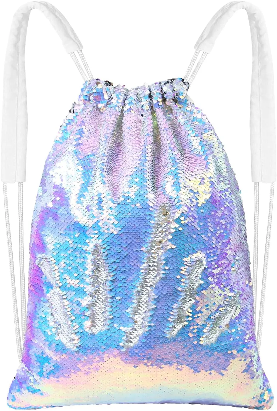 MHJY Sparkly Drawstring Backpack Mermaid Sequin Dance Bag Sports Gym Beach Swim Backpack Birthday Easter Gift Bag