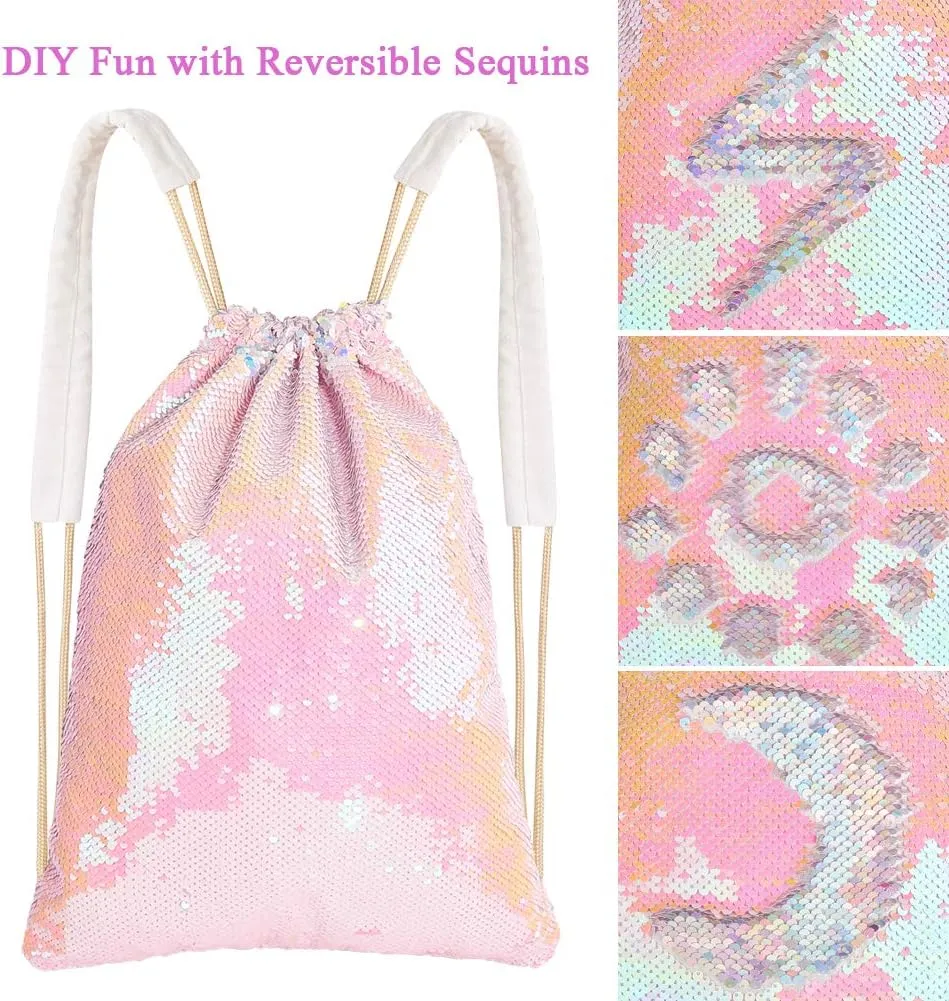 MHJY Sparkly Drawstring Backpack Mermaid Sequin Dance Bag Sports Gym Beach Swim Backpack Birthday Easter Gift Bag