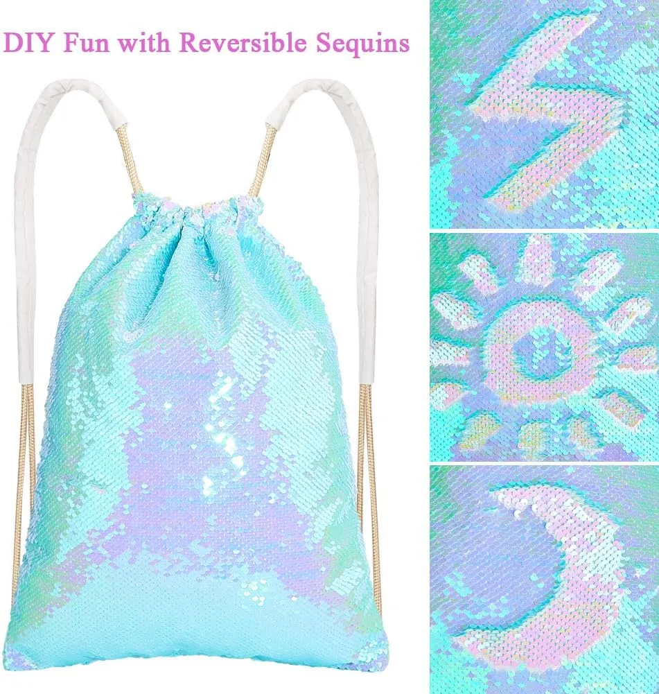MHJY Sparkly Drawstring Backpack Mermaid Sequin Dance Bag Sports Gym Beach Swim Backpack Birthday Easter Gift Bag