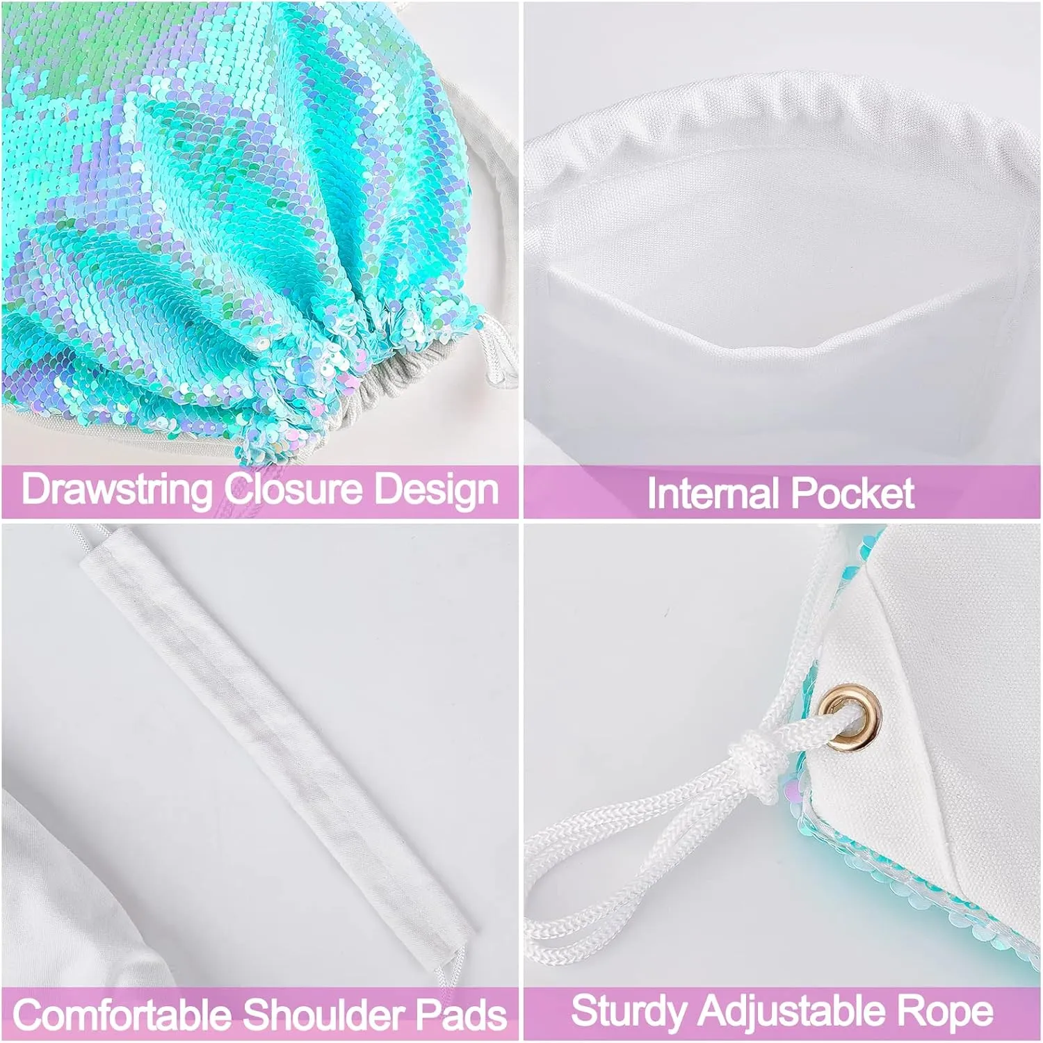 MHJY Sparkly Drawstring Backpack Mermaid Sequin Dance Bag Sports Gym Beach Swim Backpack Birthday Easter Gift Bag
