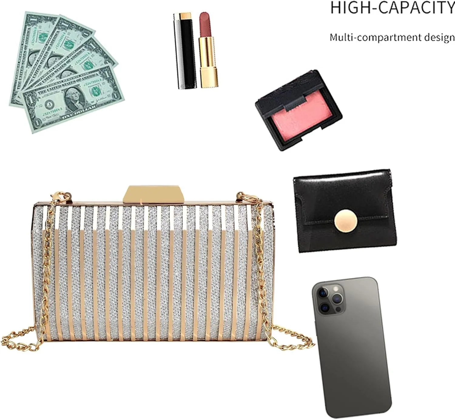 Mini Chain Shoulder Bags for Women Crossbody Bag Purse Women Metal Box Clutch Diamond Evening Handbag