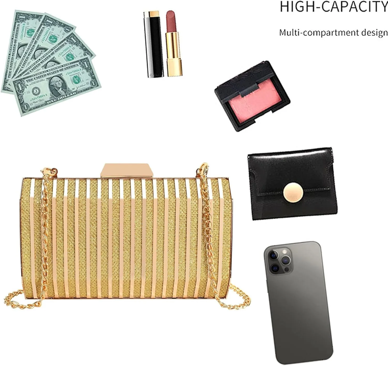 Mini Chain Shoulder Bags for Women Crossbody Bag Purse Women Metal Box Clutch Diamond Evening Handbag