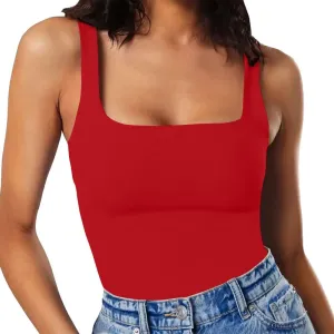 MISSJOY Women's Square Neck Sleeveless Slimming Going Out Tank Tops Bodysuits Clubwear