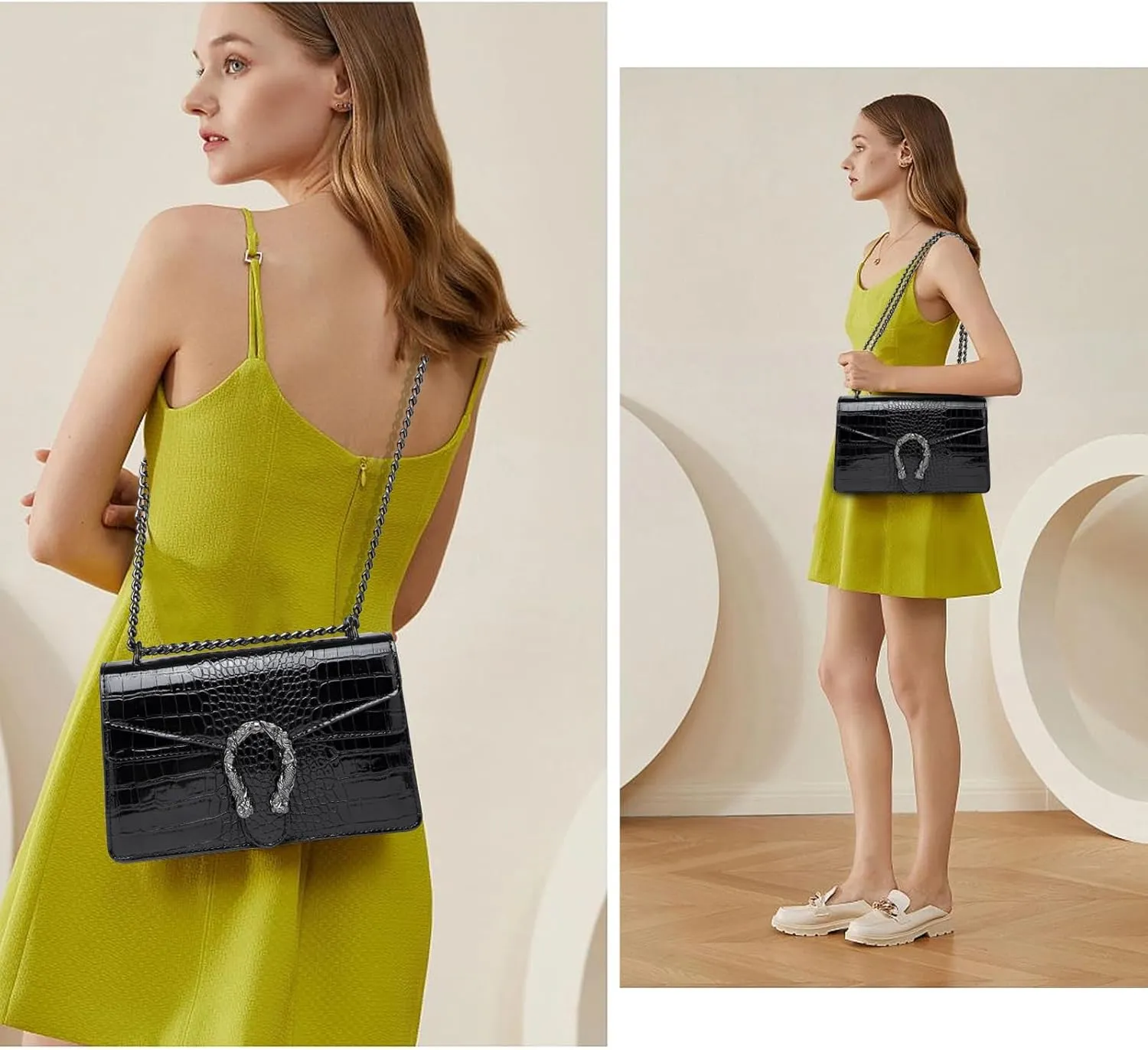 MYHOZEE Crossbody Bags for Women - Snake Printed Clutch Purses Leather Chain Shoulder Bags Evening Handbags