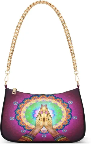 Namaste Mandala Pattern Shoulder Handbags for Women Travel Hobo Tote Handbag Women Gold Chain Shoulder Bags Purse with Zipper Closure