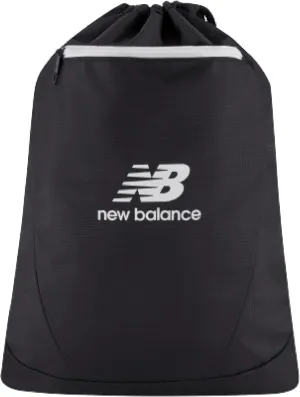 New Balance Drawstring Backpack, Small Gym Travel Bag with Front Zip Pocket, Sports Cinch Sack for Men and Women, Black, 17.5 Inch