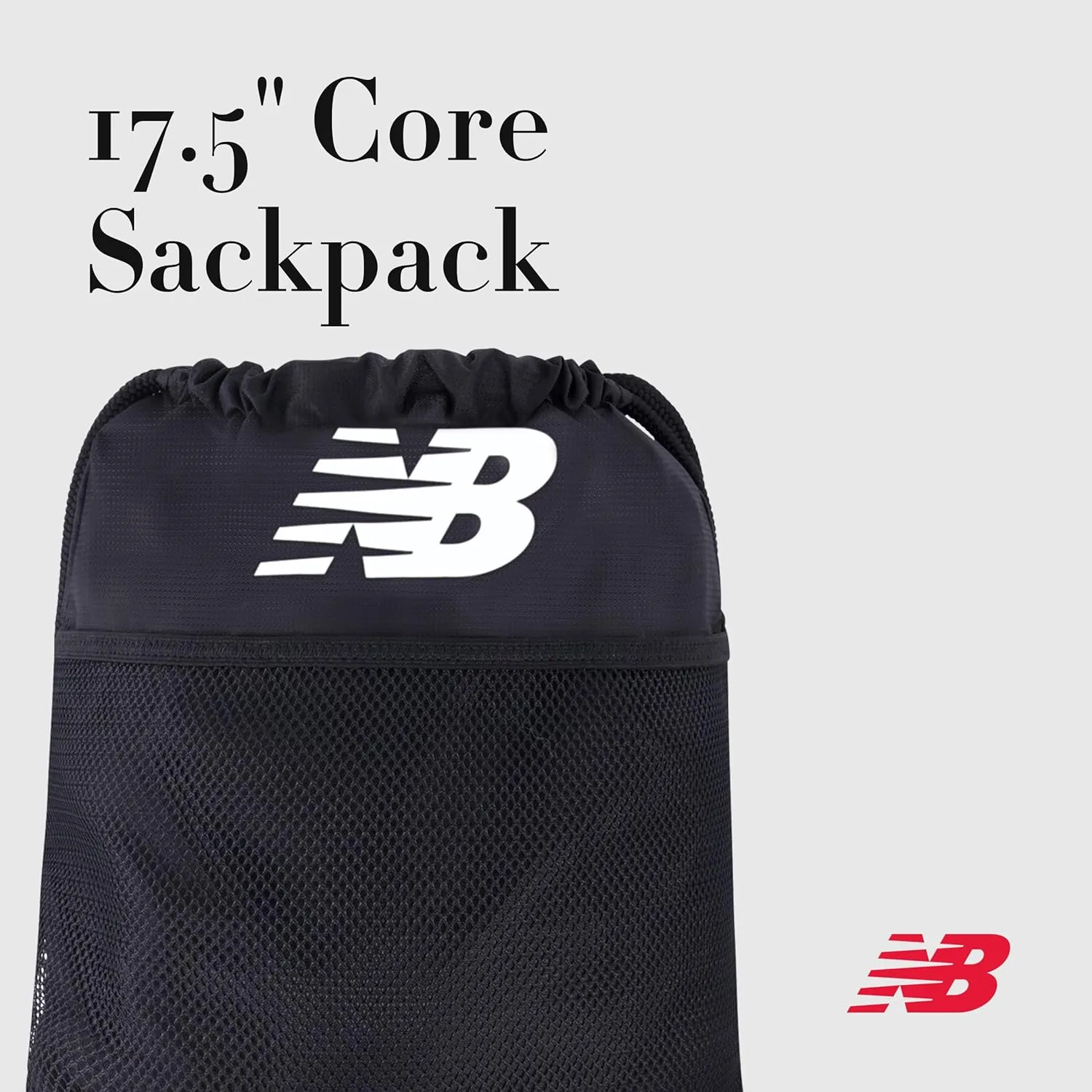 New Balance Drawstring Backpack, Sports Cinch Gym Bag with Shoe Compartment, Black, 17.5 Inch