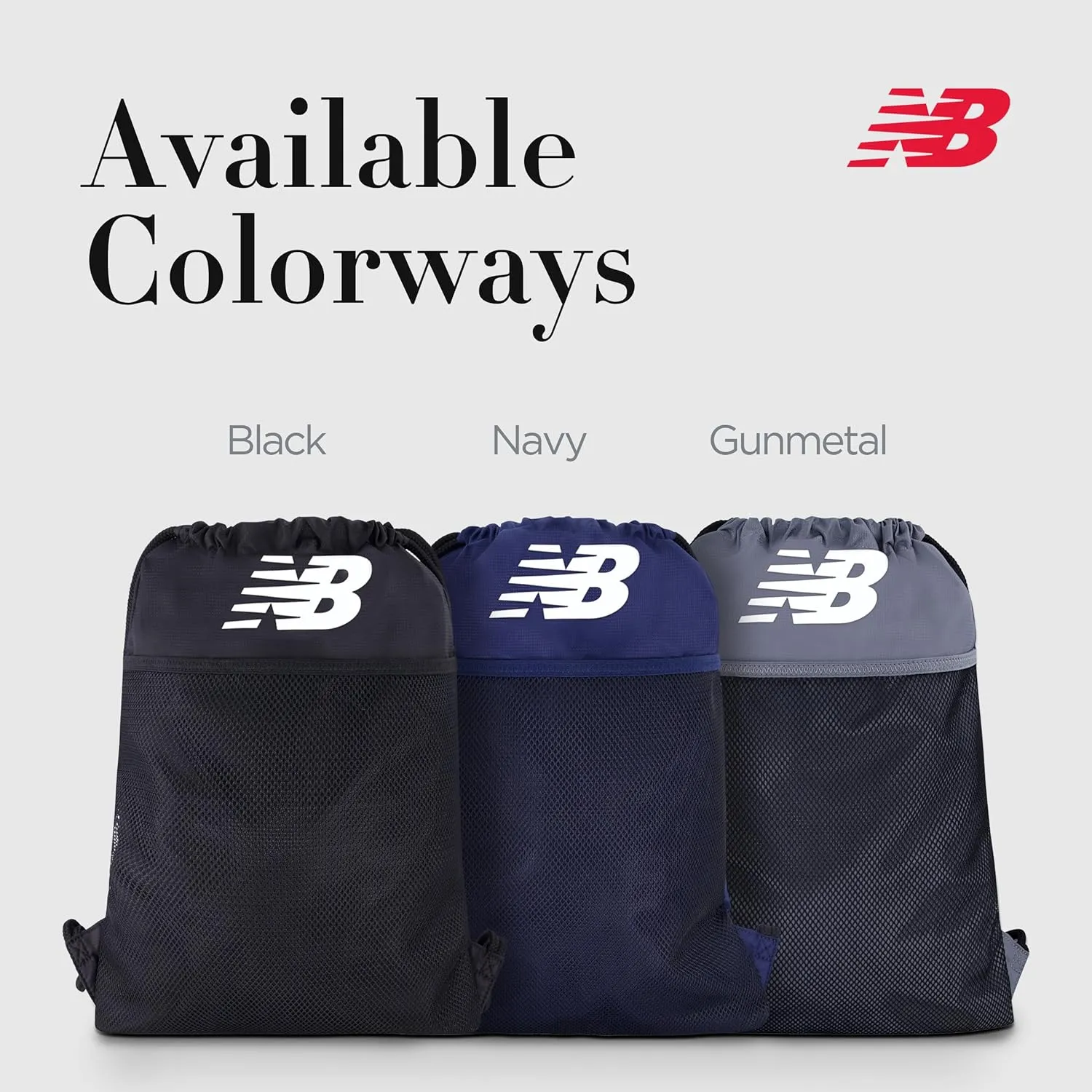 New Balance Drawstring Backpack, Sports Cinch Gym Bag with Shoe Compartment, Black, 17.5 Inch