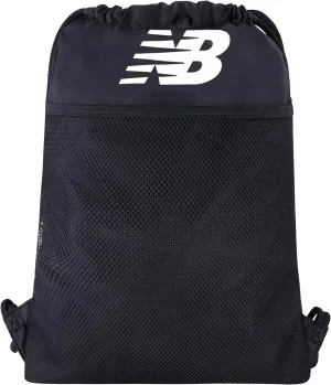 New Balance Drawstring Backpack, Sports Cinch Gym Bag with Shoe Compartment, Black, 17.5 Inch