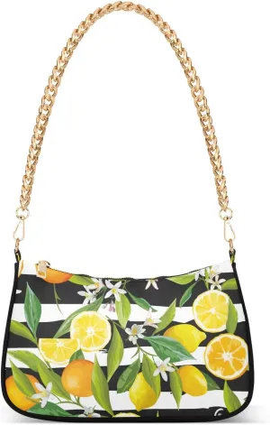 Orange and Lemons Fruits Shoulder Handbags for Women Travel Hobo Tote Handbag Women Gold Chain Shoulder Bags Purse with Zipper Closure