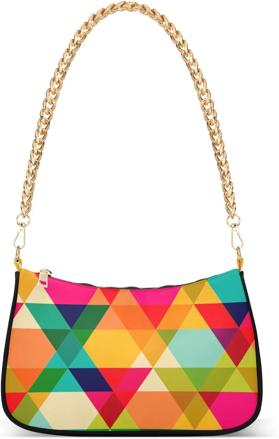 Pattern Of Geometric Shapes Shoulder Handbags for Women Travel Hobo Tote Handbag Women Gold Chain Shoulder Bags Purse with Zipper Closure