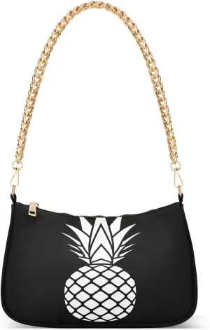 Pineapple Silhouette Shoulder Handbags for Women Travel Hobo Tote Handbag Women Gold Chain Shoulder Bags Purse with Zipper Closure
