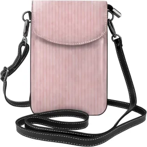 Pink Stripes Print Small Crossbody Bags for Women Leather Cell Phone Purses Mini Leather Shoulder Handbag Adjustable Strap