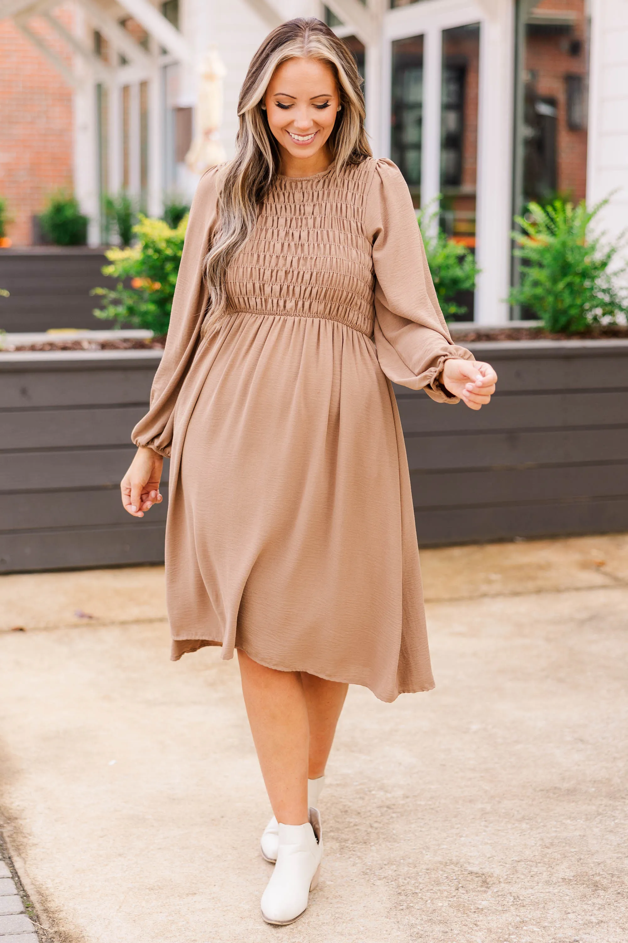 Polished Pearl Dress, Taupe