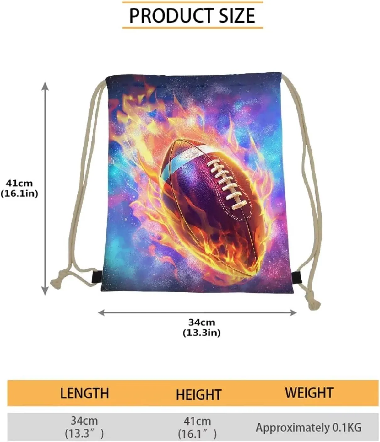 Purple Foldable Backpack,Girls Boys Drawstring Backpacks Drawstring Bags Bulk for Elementary Cool Bookbags for Kids Over 8 Years, Burning Football