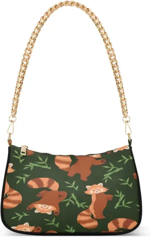 Red Brown Pandas Leaves Womens Shoulder Bag for Women Girls Hobo Tote Handbag Gold Chain Crossbody Bags with Zipper Clutch Purse Handbags