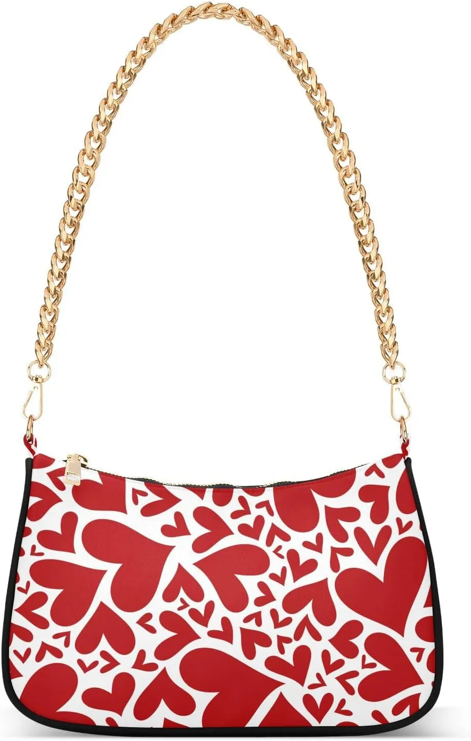 Red Hearts Seamless Pattern Shoulder Handbags for Women Travel Hobo Tote Handbag Women Gold Chain Shoulder Bags Purse with Zipper Closure