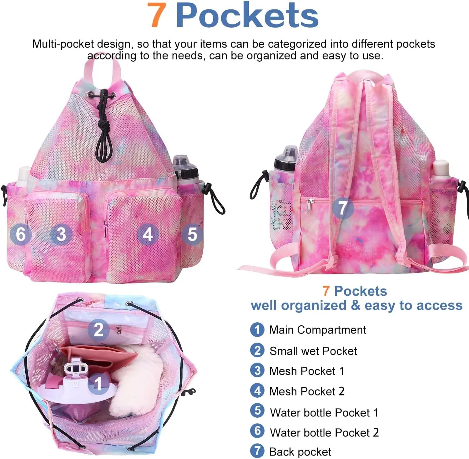 RHCPFOVR Mesh Swim Bags for Swimmers - Drawstring Backpack for Women Men Girls Swim Team Gear Swimming Beach Gym Bag Sports Pool