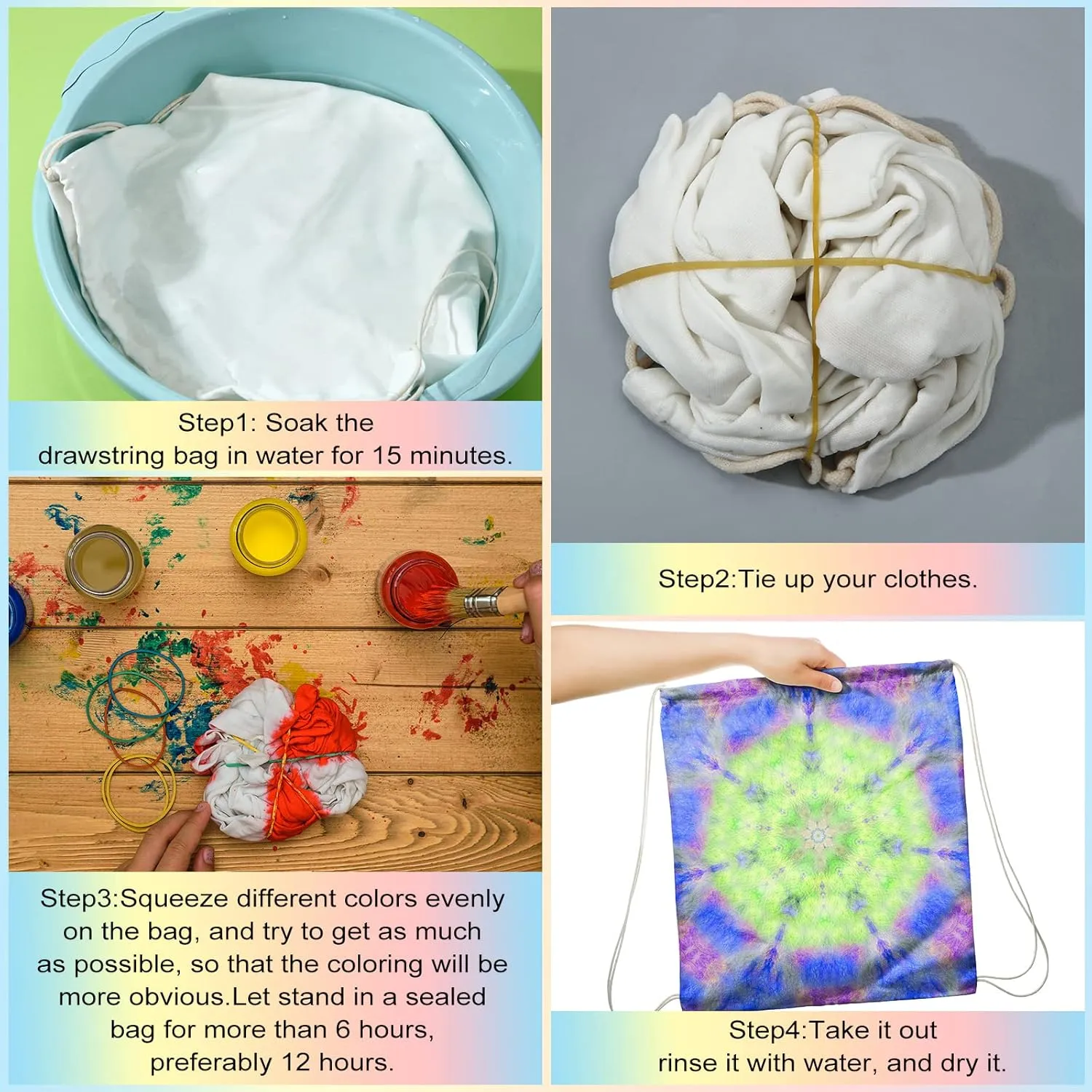 Saintrygo 48 Pcs Tie Dye Bags Cotton Drawstring Bags Sublimation Blank Backpack Drawstring Tote Items to Tie Dye