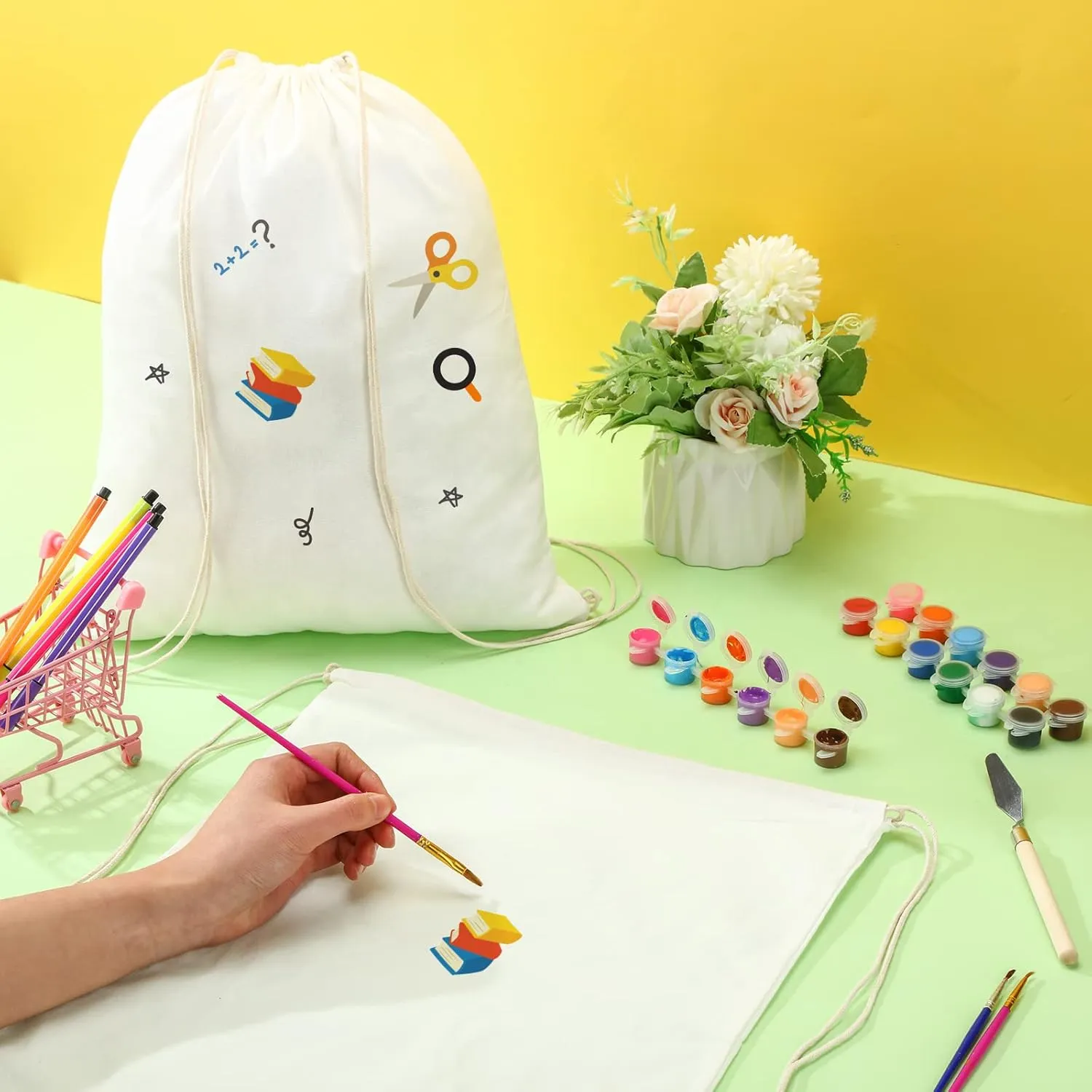 Saintrygo 48 Pcs Tie Dye Bags Cotton Drawstring Bags Sublimation Blank Backpack Drawstring Tote Items to Tie Dye