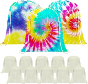 Saintrygo Tie Dye Cotton Drawstring Bags Sublimation Blank Backpack White Canvas Drawstring Bags DIY Items for Party Favors