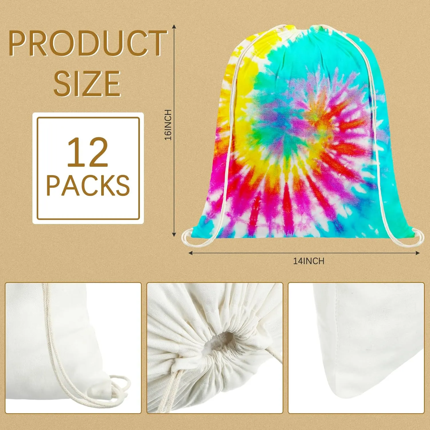 Saintrygo Tie Dye Cotton Drawstring Bags Sublimation Blank Backpack White Canvas Drawstring Bags DIY Items for Party Favors