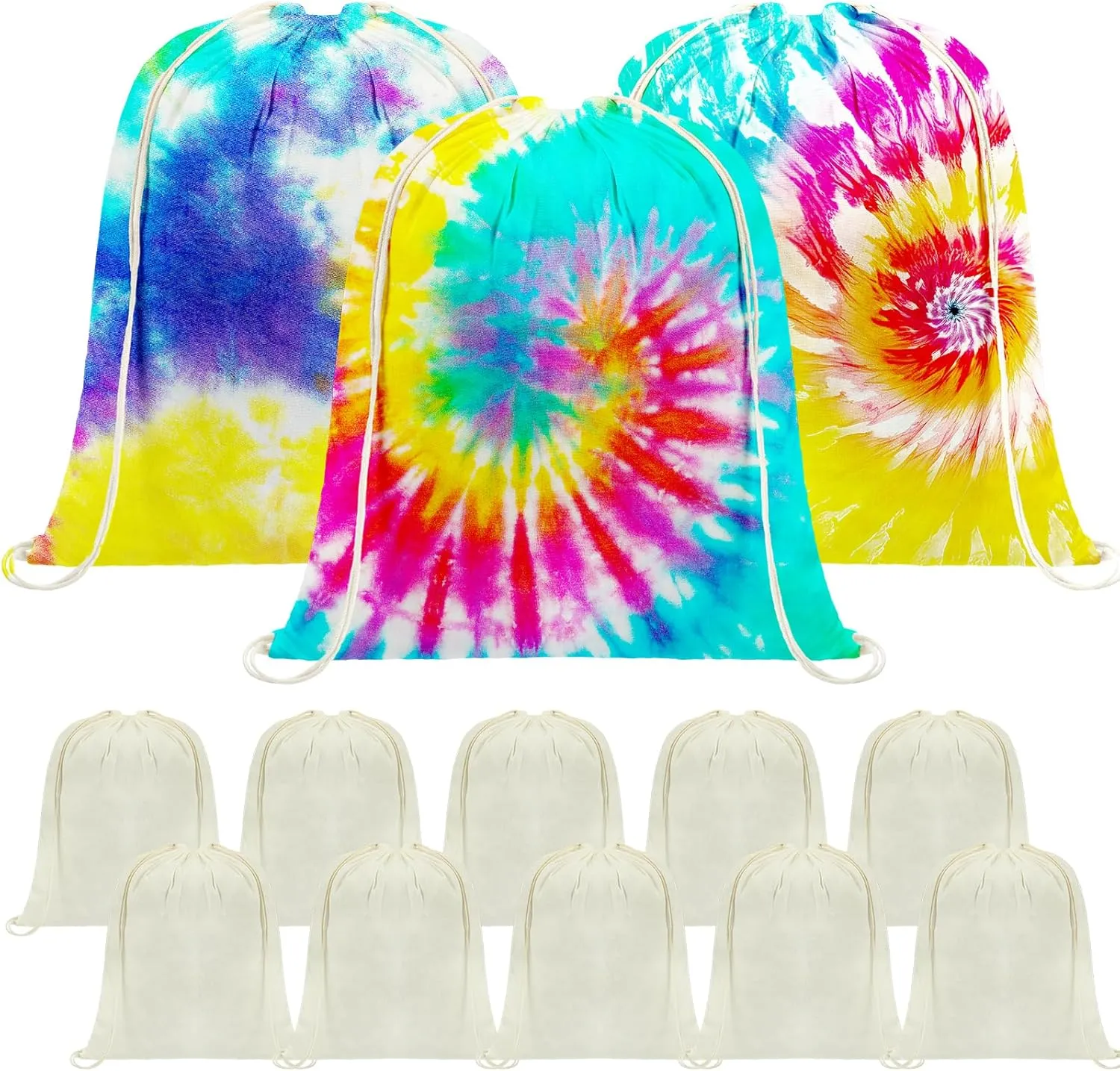 Saintrygo Tie Dye Cotton Drawstring Bags Sublimation Blank Backpack White Canvas Drawstring Bags DIY Items for Party Favors