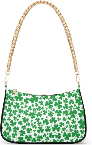 Seamless Green Clover Background Shoulder Handbags for Women Travel Hobo Tote Handbag Women Gold Chain Shoulder Bags Purse with Zipper Closure