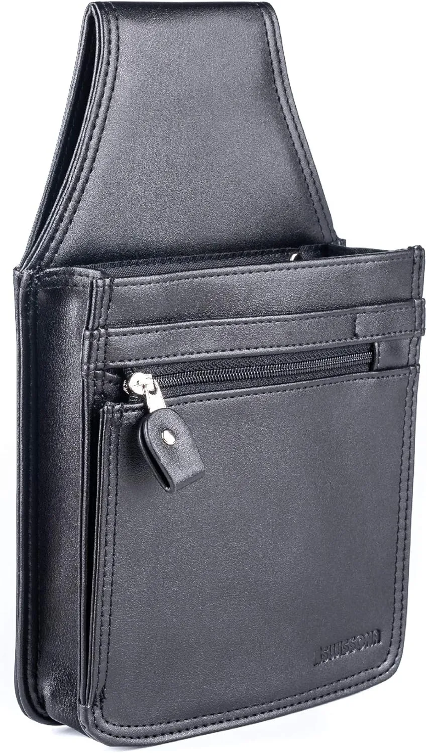 Server Side Pouch - Faux Leather Utility Apron Belt for Cash & Coins - Waitress or Waiter Bag for Money and Organizer - Black