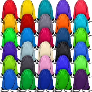Shappy 60 Pieces Drawstring Bags Drawstring Backpack Bulk Sports Nylon Gym Cinch Bags for Women Men Sports Outdoor(30 Multiple Colors)