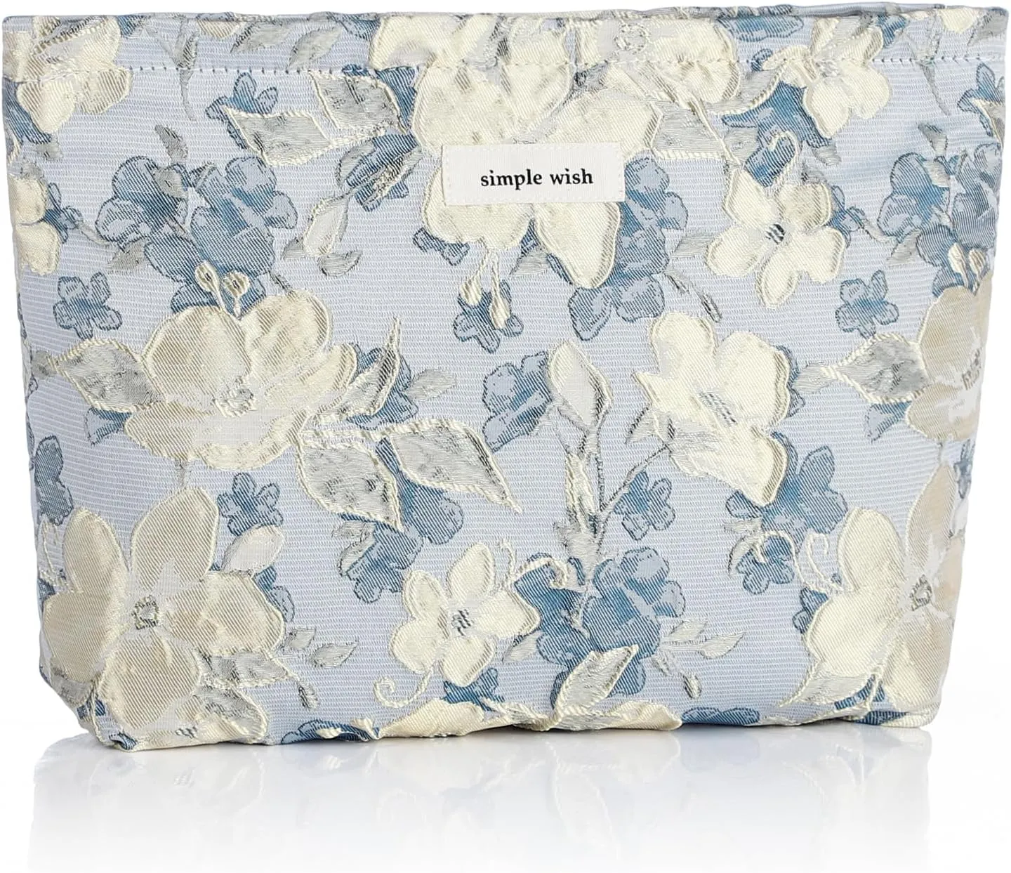 Sightor Aesthetic Makeup Bag, Large Capacity Cosmetic Bag Canvas Floral Makeup Bag, Travel Pouch Make Up Purse Toiletry Storge Bag for Women (Blue Beige Flower)